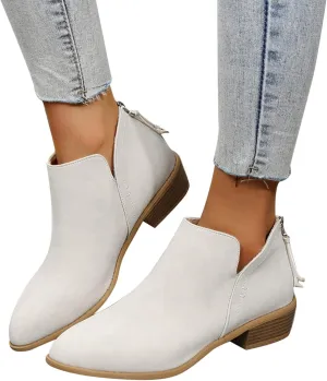 Gibobby Booties for Women Low Heel Retro V Cut Short Warm Boots Closed Toe Low Heel Combat Western Shoes