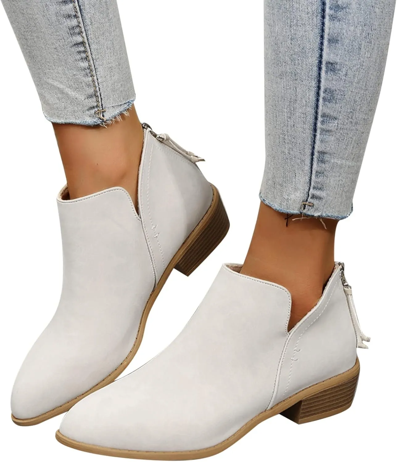 Gibobby Booties for Women Low Heel Retro V Cut Short Warm Boots Closed Toe Low Heel Combat Western Shoes