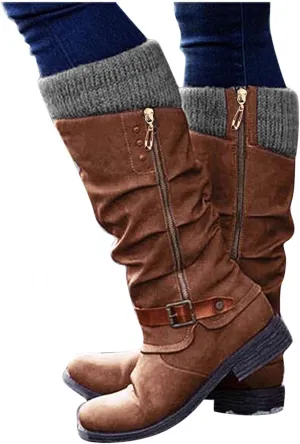 Gibobby Boots for Women,Women's Low Heel Mid Calf Boots Retro Side Zipper Knight Boots Comfy Combat Style Fall Warm Outdoor Western Shoes
