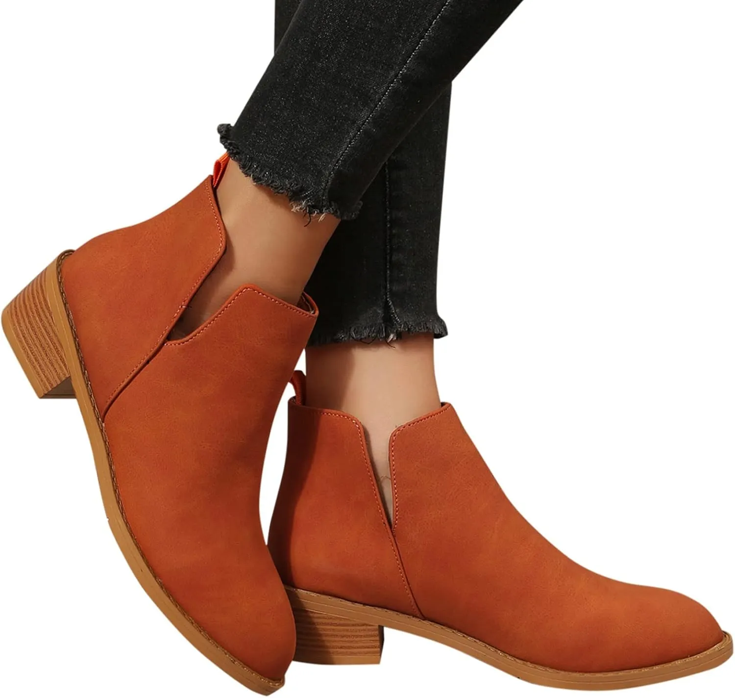 Gibobby Women's Orange Wedge Heel Ankle Boots Size 10-12, Casual Dressy Fashion Cowboy Style, Waterproof, Suede, Rhinestones, Sunflower Boots