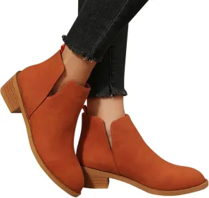 Gibobby Women's Orange Wedge Heel Ankle Boots Size 10-12, Casual Dressy Fashion Cowboy Style, Waterproof, Suede, Rhinestones, Sunflower Boots