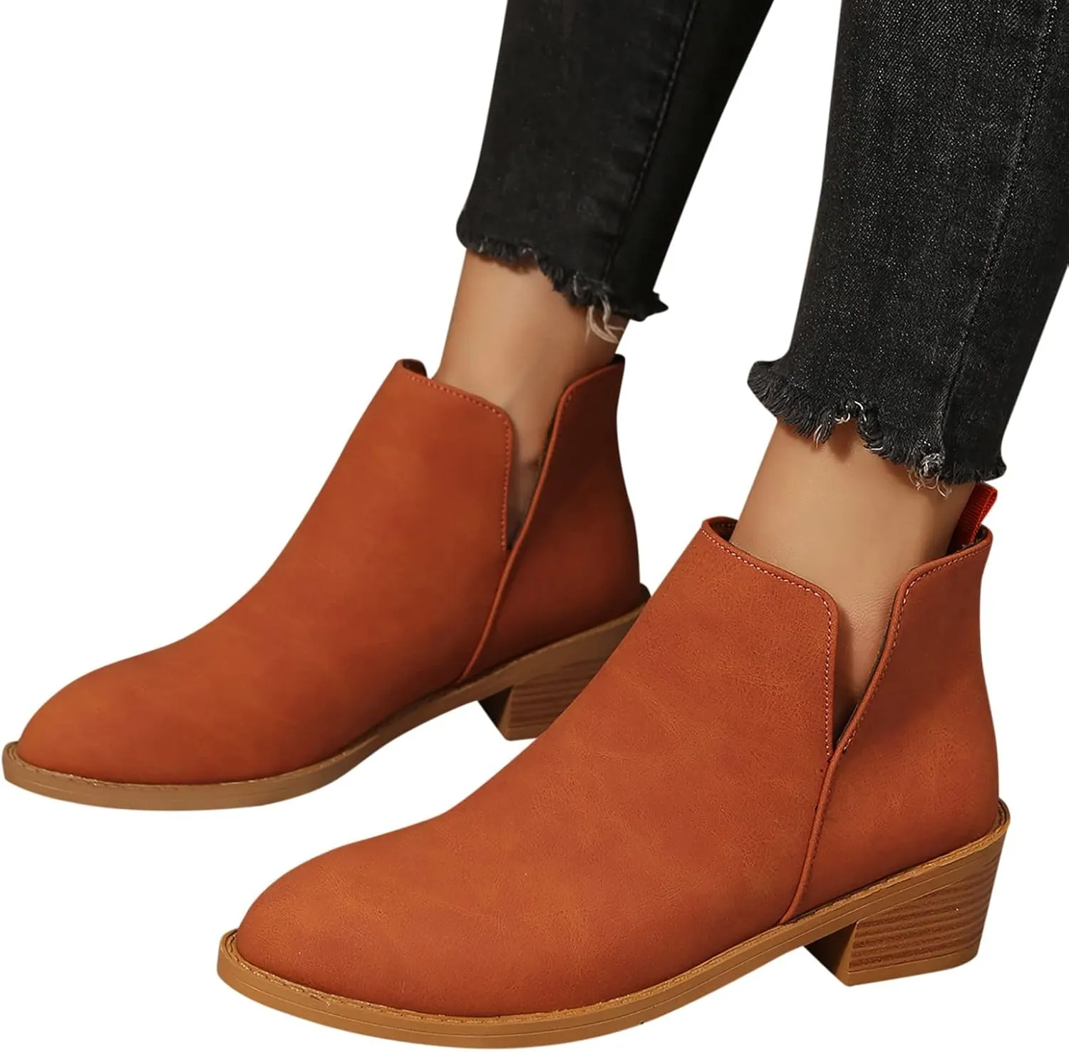 Gibobby Women's Orange Wedge Heel Ankle Boots Size 10-12, Casual Dressy Fashion Cowboy Style, Waterproof, Suede, Rhinestones, Sunflower Boots