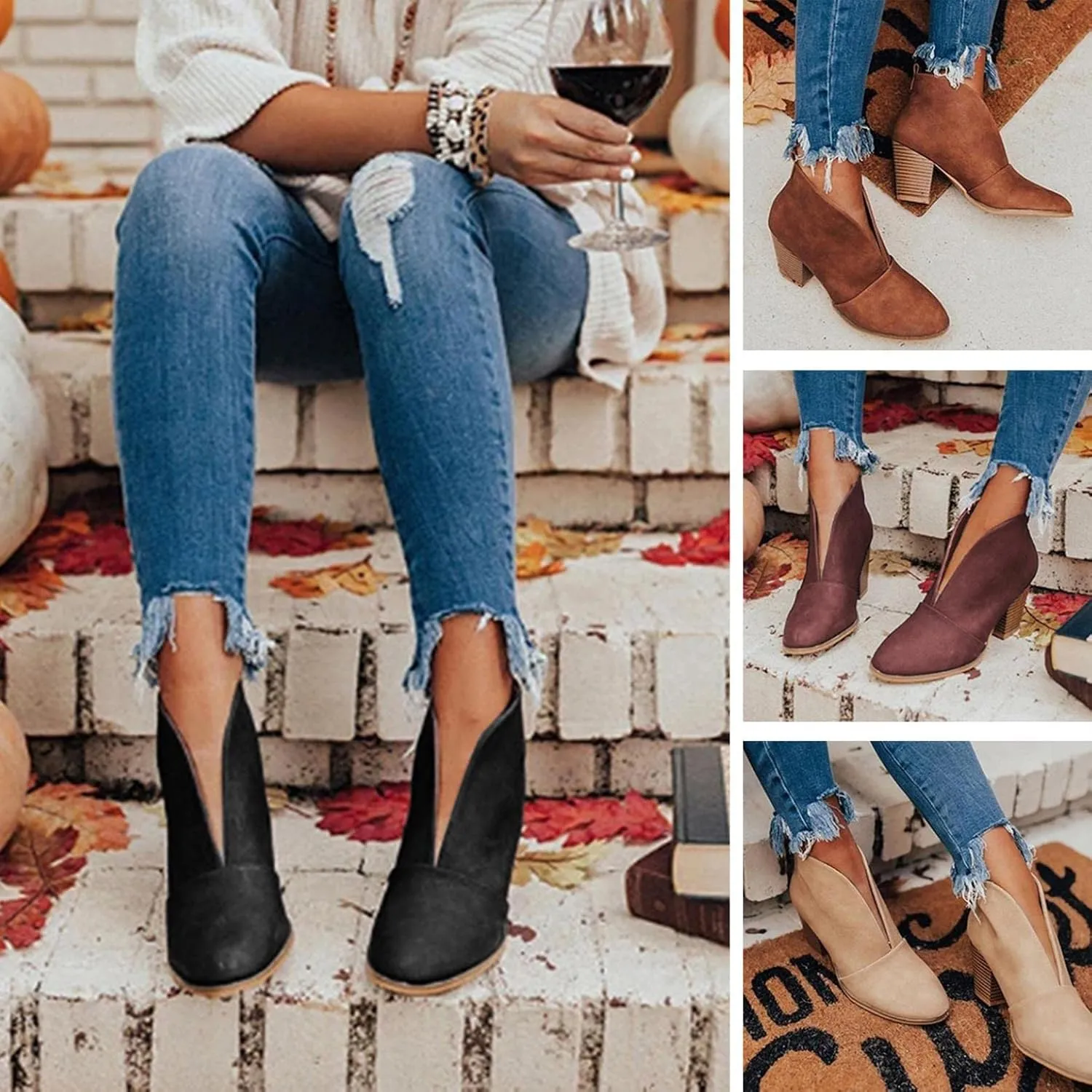 Gibobby Women's Orange Wedge Heel Ankle Boots Size 10-12, Casual Dressy Fashion Cowboy Style, Waterproof, Suede, Rhinestones, Sunflower Boots