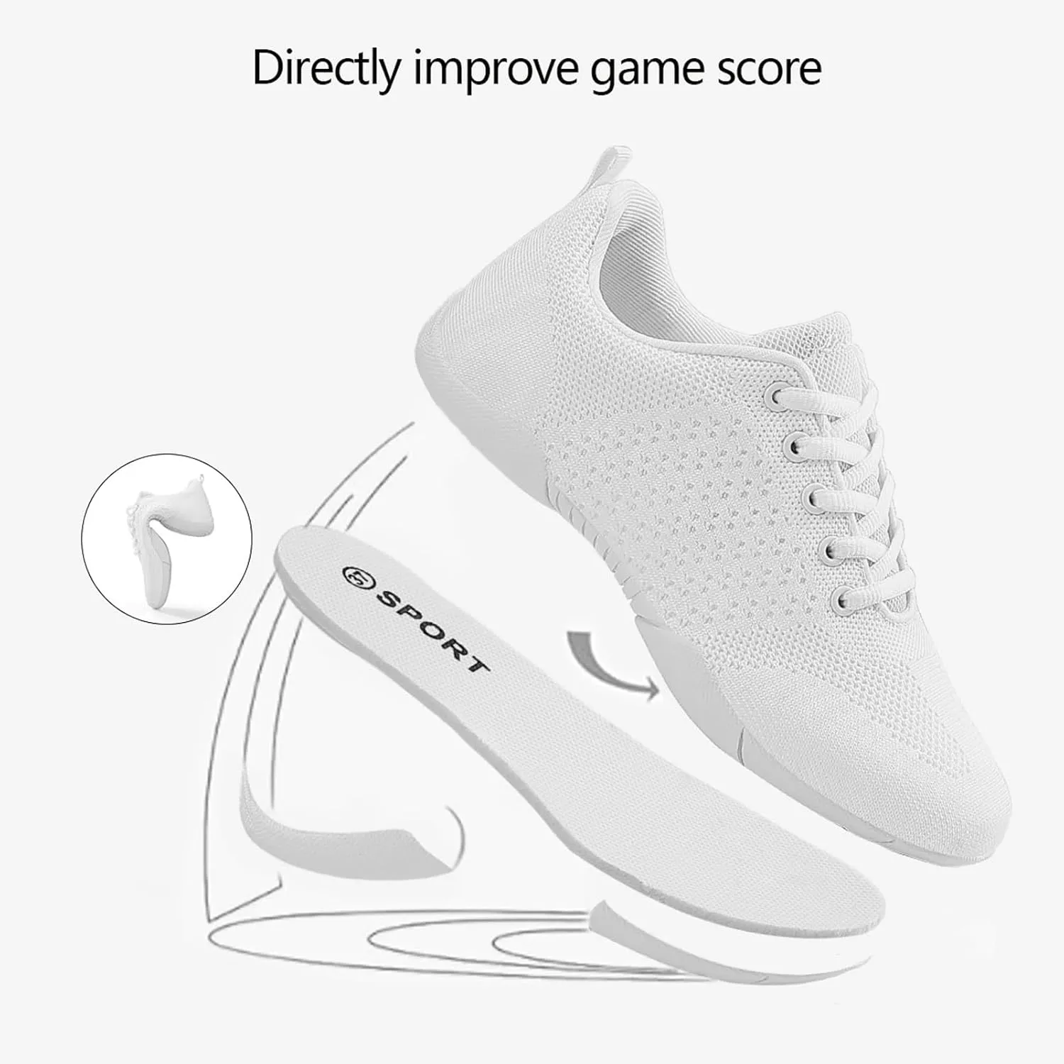 Girls Cheerleading Shoes Lightweight Breathable Youth Cheer Competition Sneakers for Practice, Dance and Gymnastics Size Little Kid 11.5 to Women 11 (Black/White)