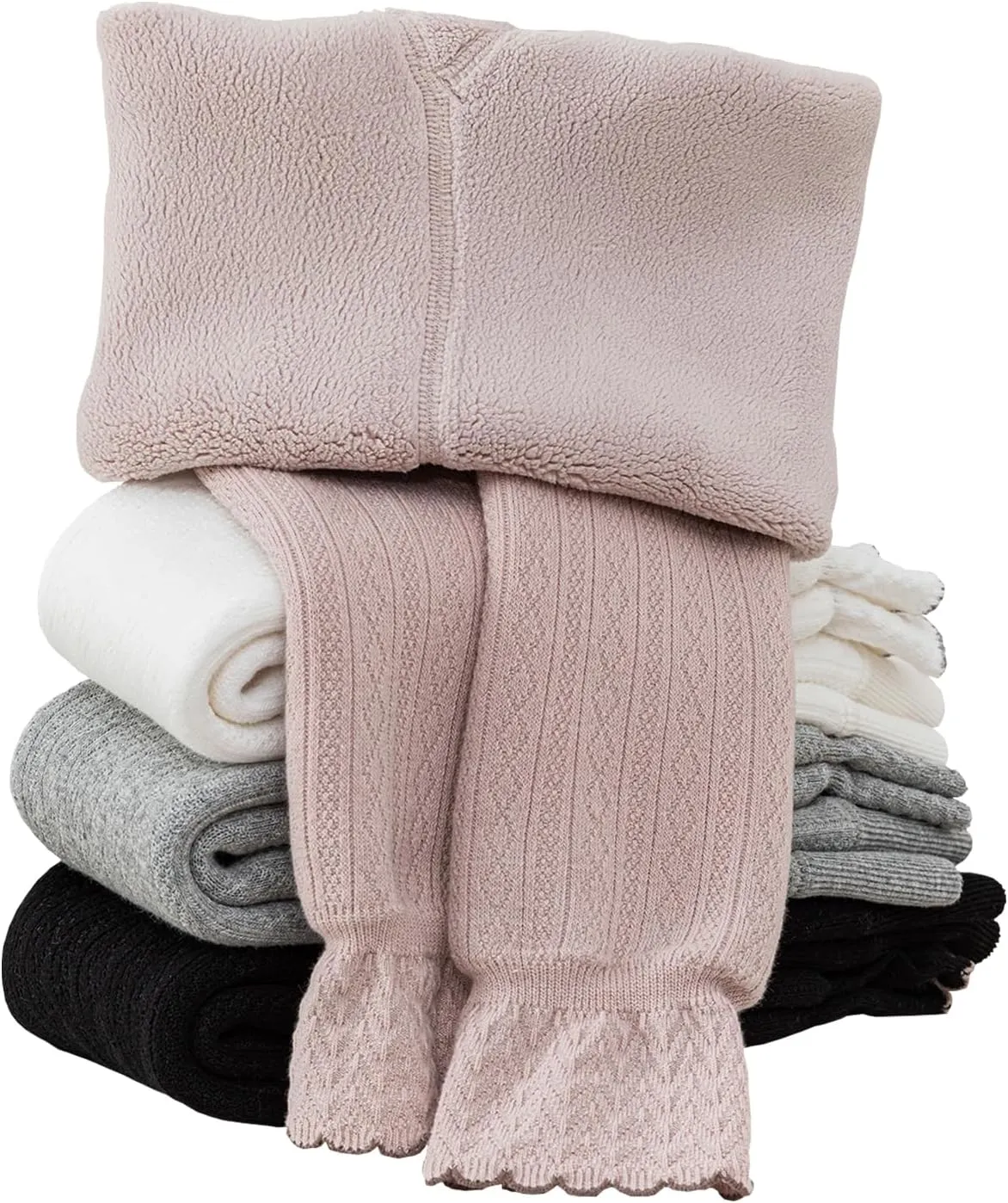 Girls Fleece Lined Leggings Pants Thick Warm Winter Toddler Girls Leggings with Cute Ruffles Tights