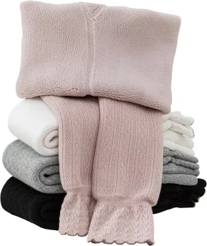 Girls Fleece Lined Leggings Pants Thick Warm Winter Toddler Girls Leggings with Cute Ruffles Tights