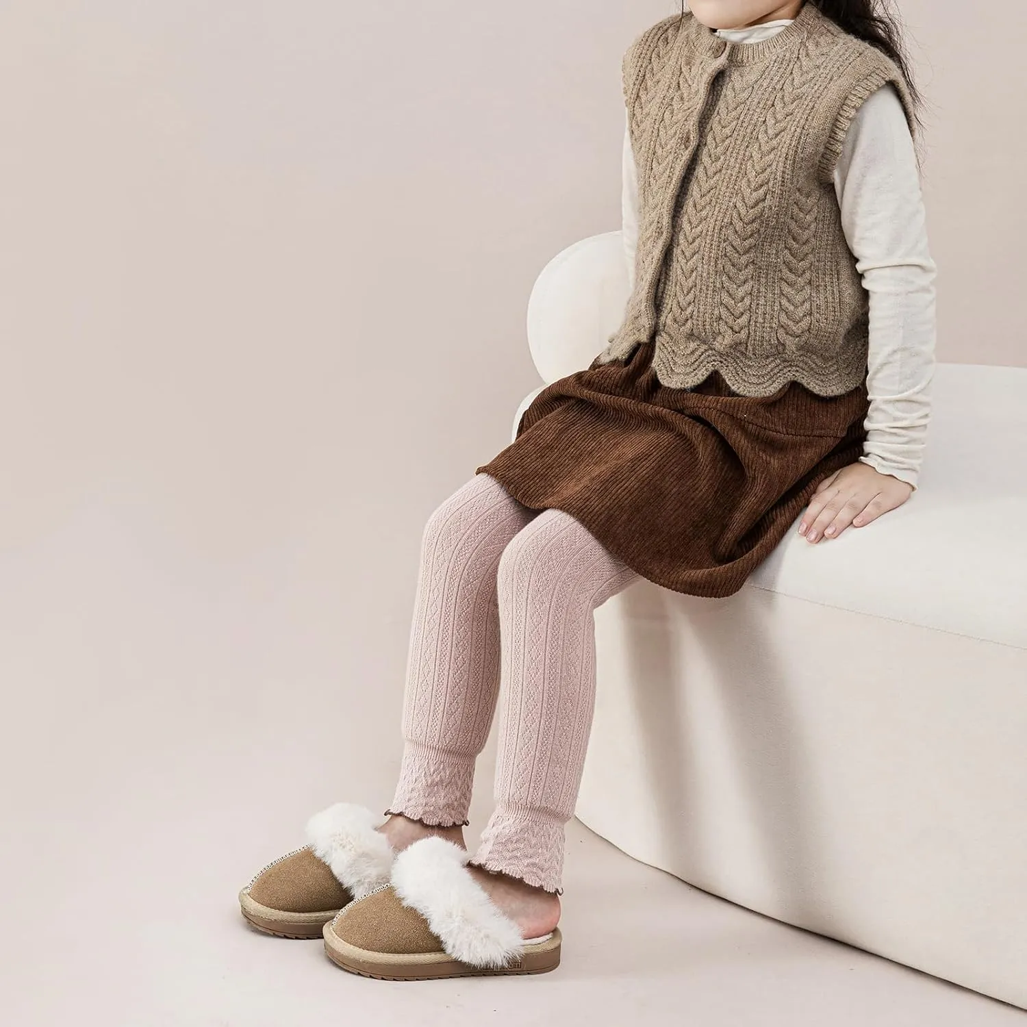 Girls Fleece Lined Leggings Pants Thick Warm Winter Toddler Girls Leggings with Cute Ruffles Tights