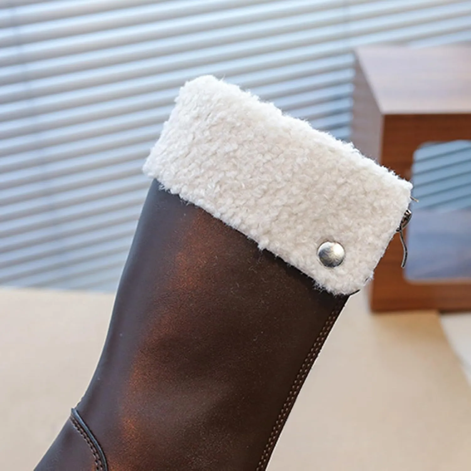 Girls Kids Leather 𝐖aterproof Boots Long Zipper Fuzzy Snow Shoes Outdoor Warm Thick Rubber Booties Comfy Sole Non Slip