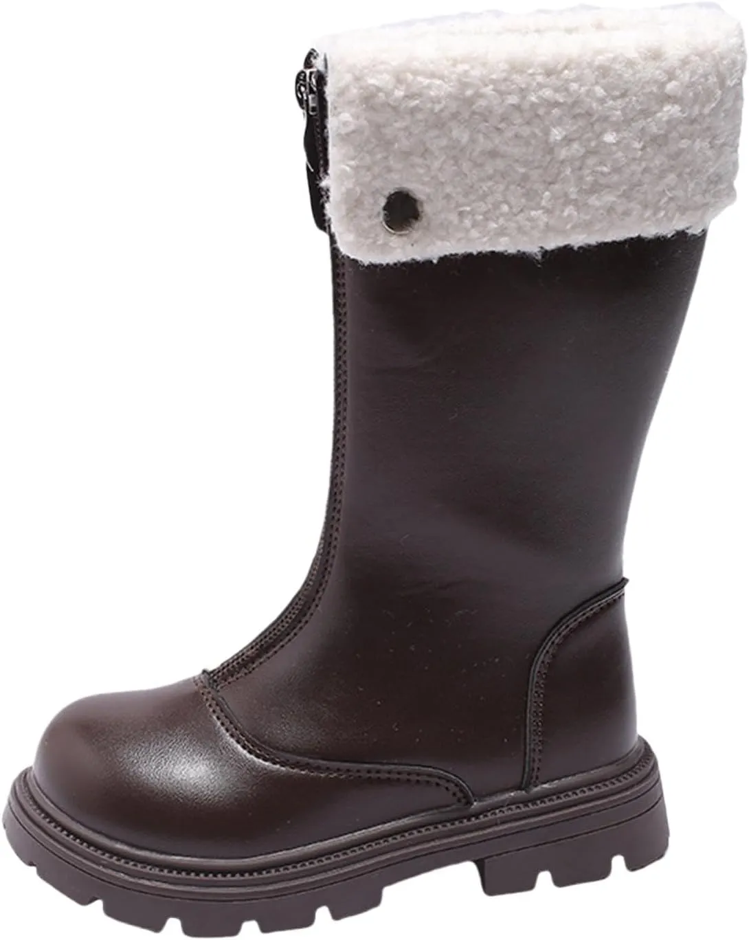 Girls Kids Leather 𝐖aterproof Boots Long Zipper Fuzzy Snow Shoes Outdoor Warm Thick Rubber Booties Comfy Sole Non Slip