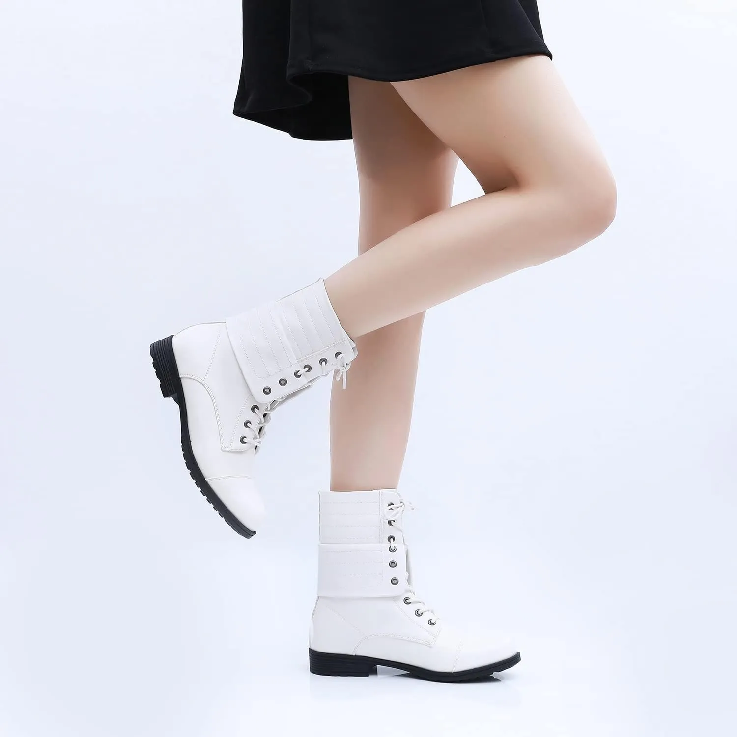 GLOBALWIN Women's Fashion Low Heels Lace Up Ankle Boots