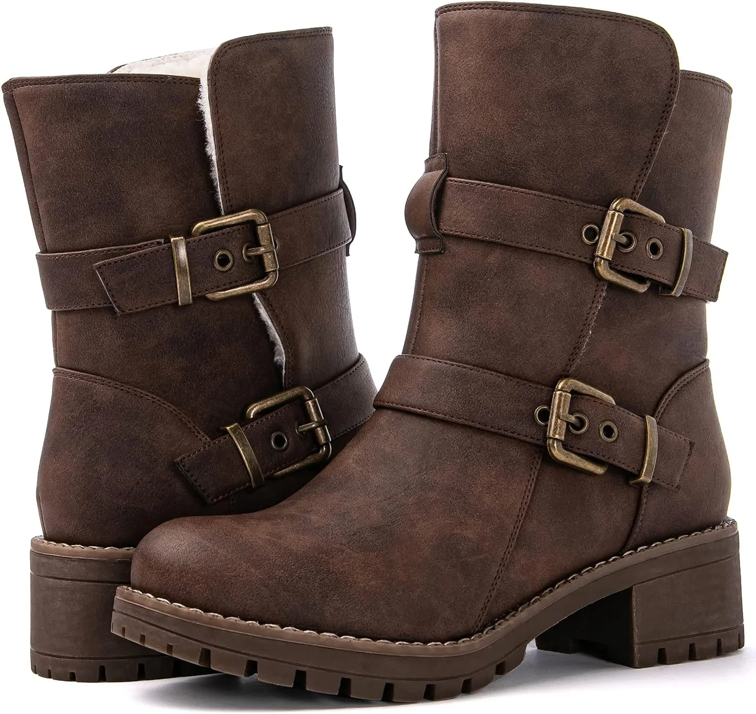 GLOBALWIN Women's Fur Booties Fashion Combat Ankle Boots For Women