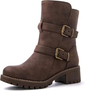GLOBALWIN Women's Fur Booties Fashion Combat Ankle Boots For Women
