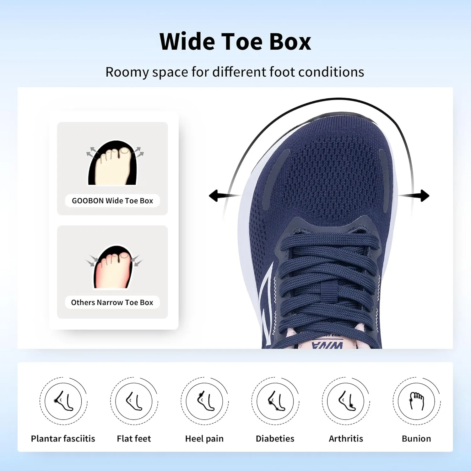 GOOBON Wide Toe Box Running Shoes Women Walking Sneakers Wide Width Tennis Athletic Shoes