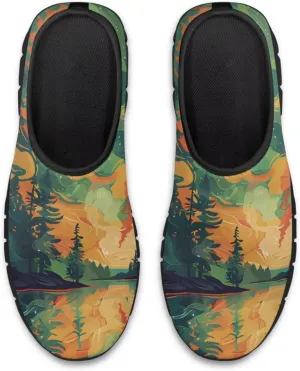 GOSTONG Floral Art Sneakers for Women Comfy Soft Sole Non Slip Walking Sneakers for Outdoor Travel Easy Slip on Lightweight Indoor Loafers Black US 5.5-11.5