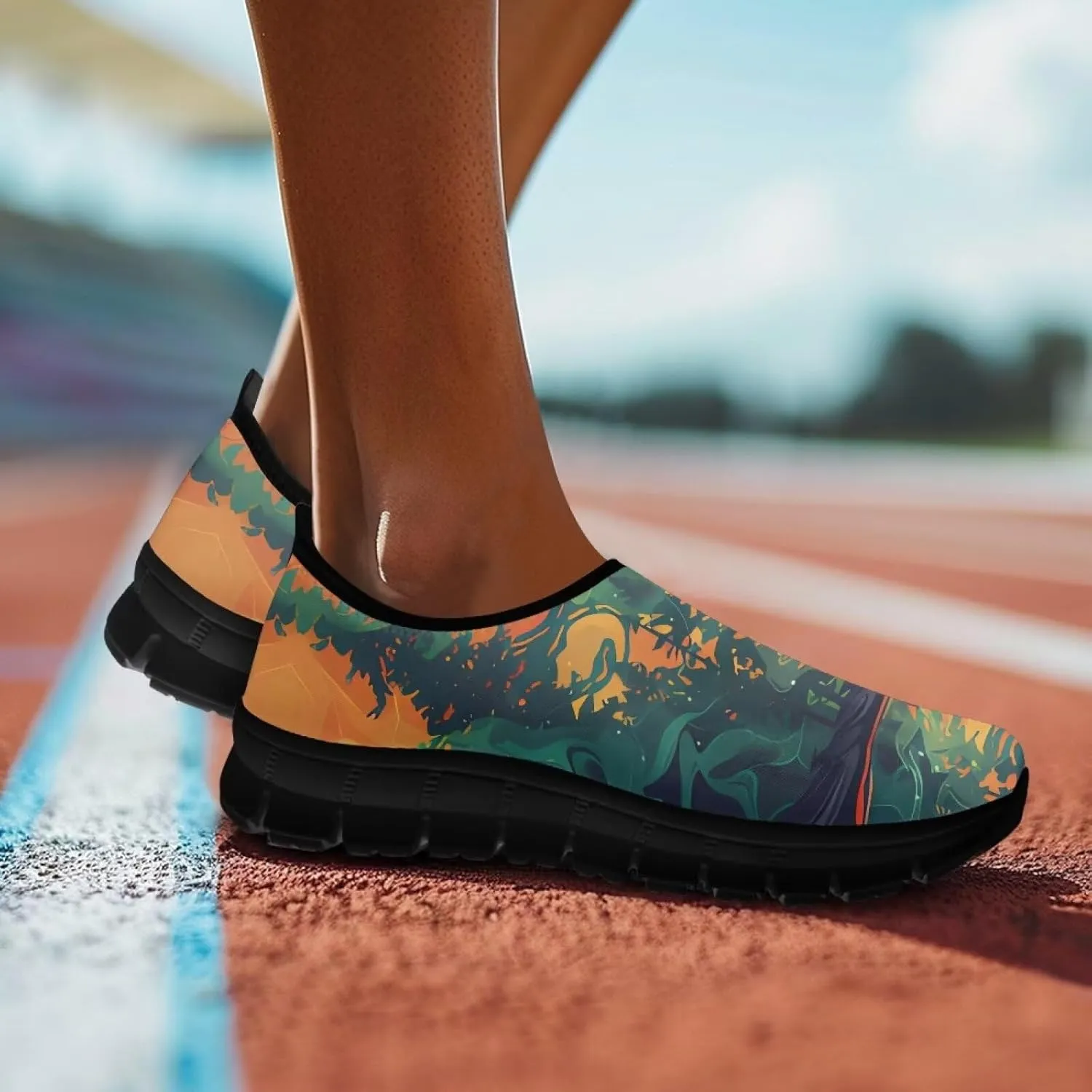 GOSTONG Floral Art Sneakers for Women Comfy Soft Sole Non Slip Walking Sneakers for Outdoor Travel Easy Slip on Lightweight Indoor Loafers Black US 5.5-11.5
