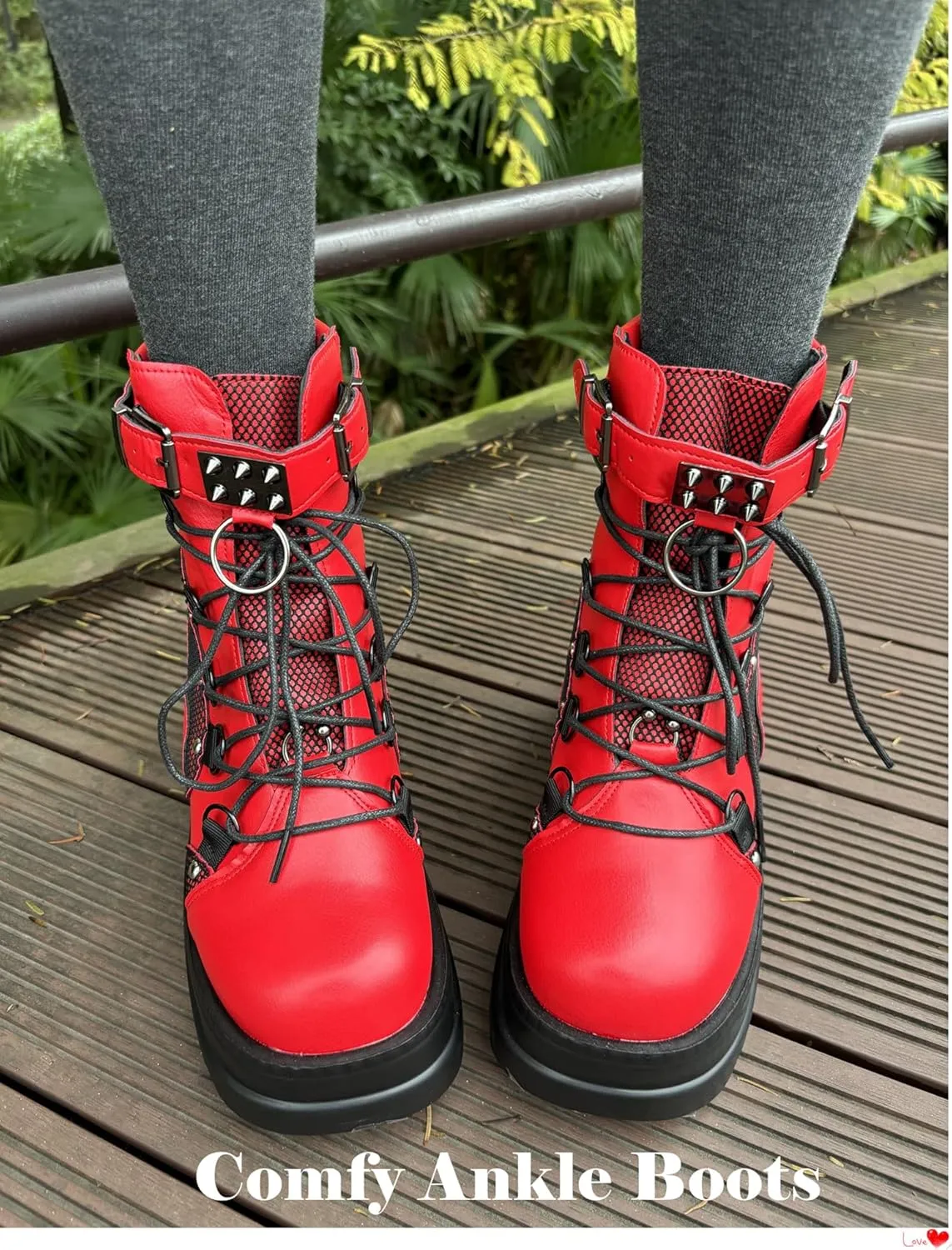 Gothniero Platform Goth Ankle Boots for Womem Black Holographic Combat Chunky Heel Boots with Side Zip Lace Up Wedge Booties US5.5-11