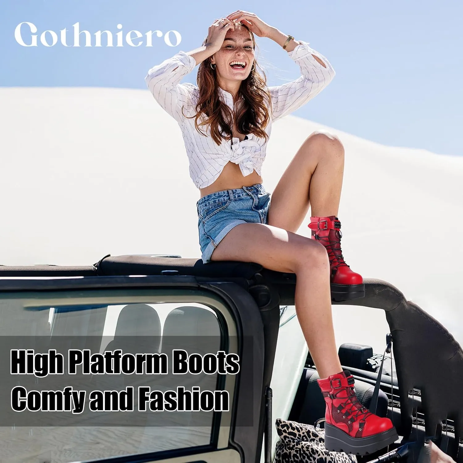 Gothniero Platform Goth Ankle Boots for Womem Black Holographic Combat Chunky Heel Boots with Side Zip Lace Up Wedge Booties US5.5-11