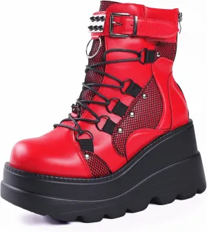 Gothniero Platform Goth Ankle Boots for Womem Black Holographic Combat Chunky Heel Boots with Side Zip Lace Up Wedge Booties US5.5-11