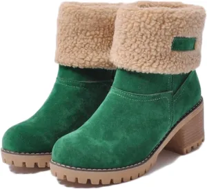 GUNIYIFS Womens Winter Snow Boots Chunky Heel Winter Boots Comfortable Slip On Suede Warm Snow Ankle Boots Outdoor Shoes