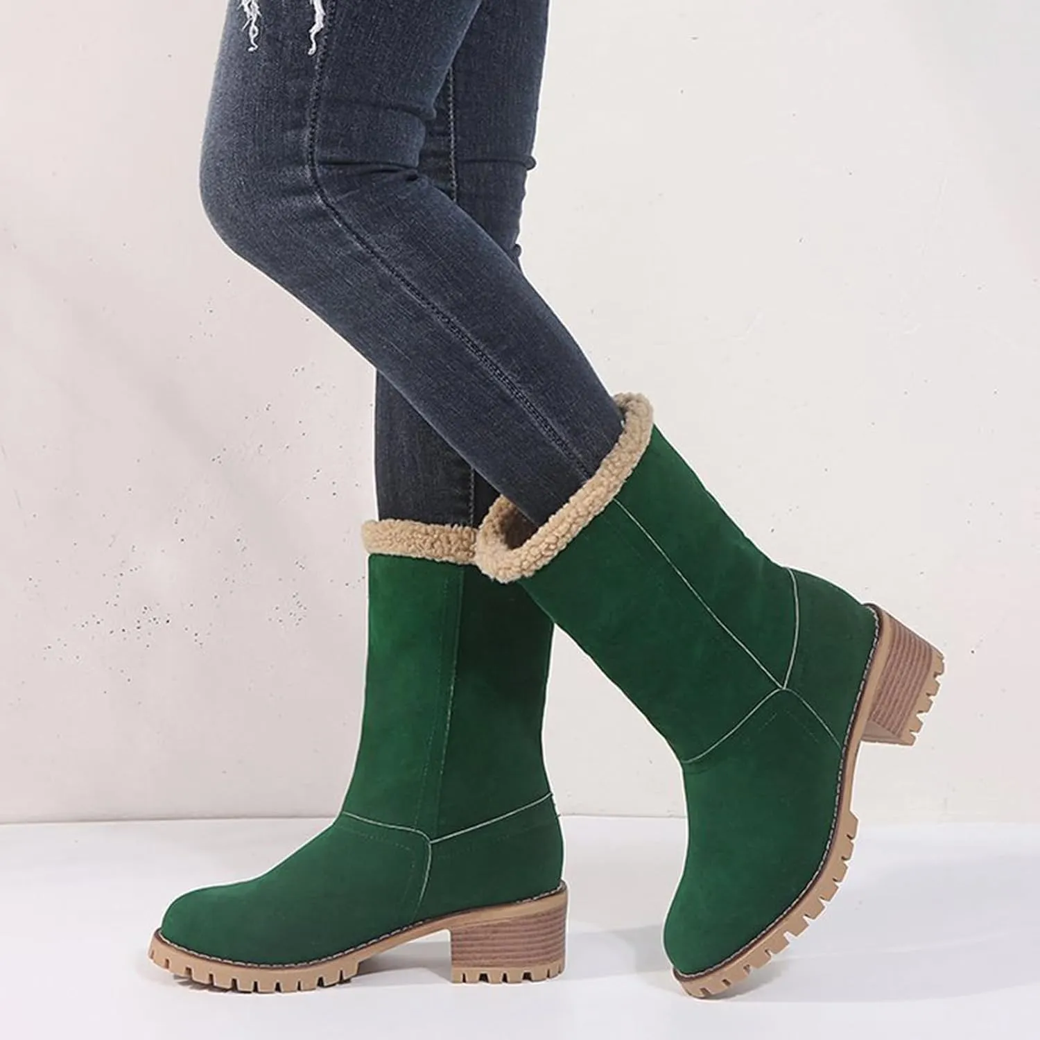GUNIYIFS Womens Winter Snow Boots Chunky Heel Winter Boots Comfortable Slip On Suede Warm Snow Ankle Boots Outdoor Shoes