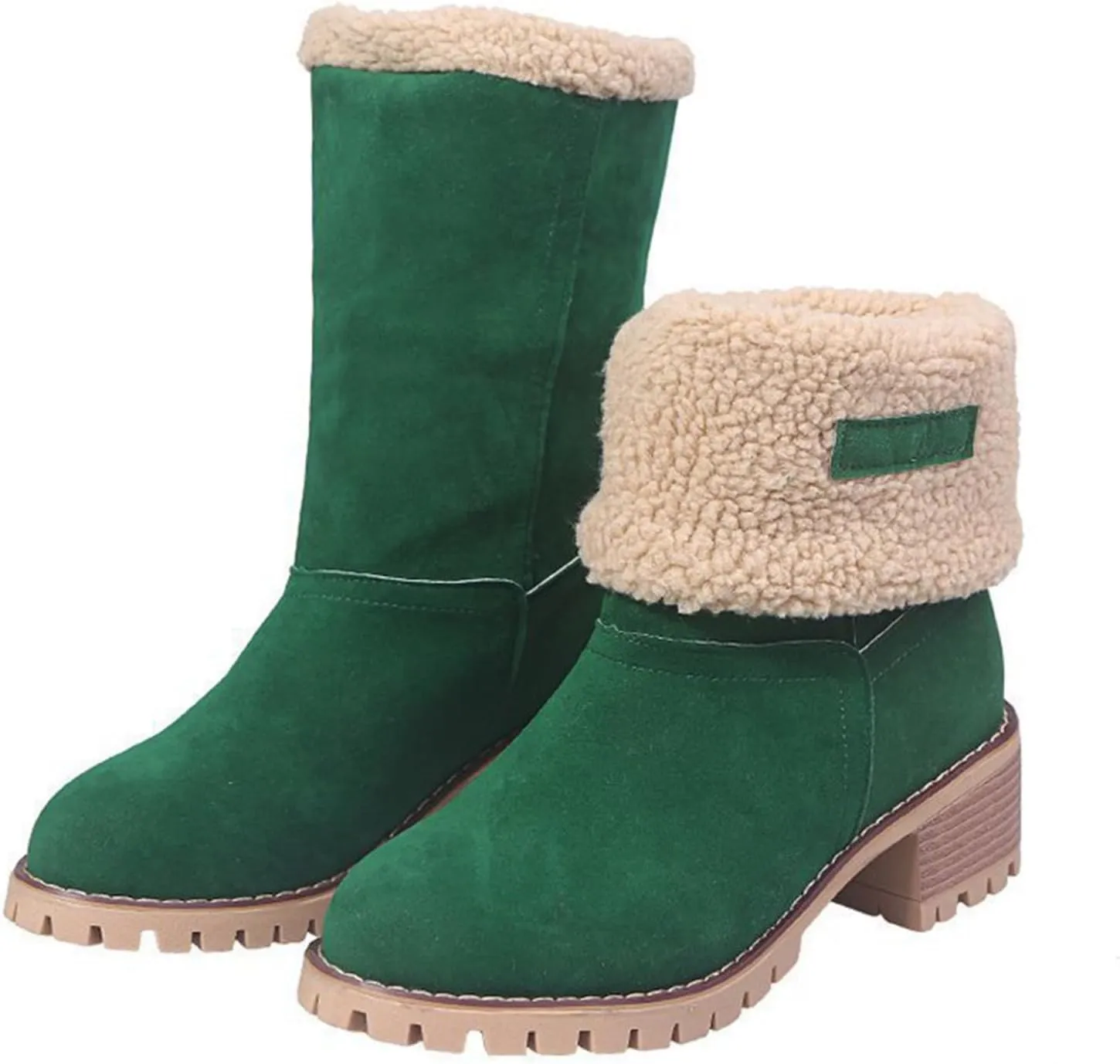 GUNIYIFS Womens Winter Snow Boots Chunky Heel Winter Boots Comfortable Slip On Suede Warm Snow Ankle Boots Outdoor Shoes