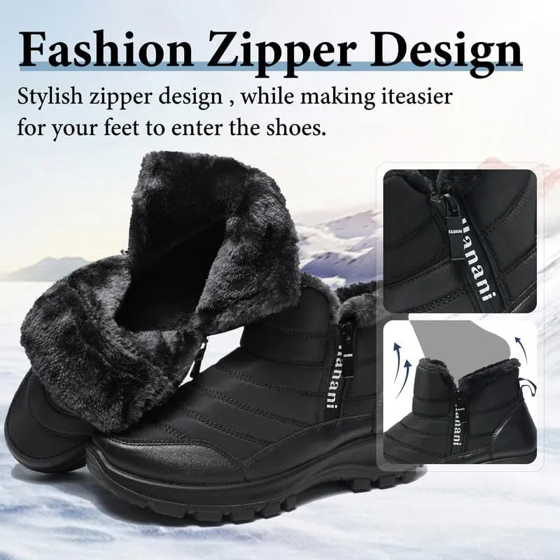 Hanani Mens Winter Snow Boots Fur Lined Warm Ankle Boots Zipper Closure Waterproof Outdoor Boots Men's Lightweight Comfortable Shoes