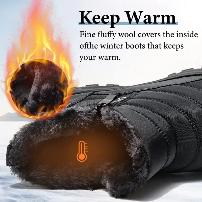 Hanani Mens Winter Snow Boots Fur Lined Warm Ankle Boots Zipper Closure Waterproof Outdoor Boots Men's Lightweight Comfortable Shoes