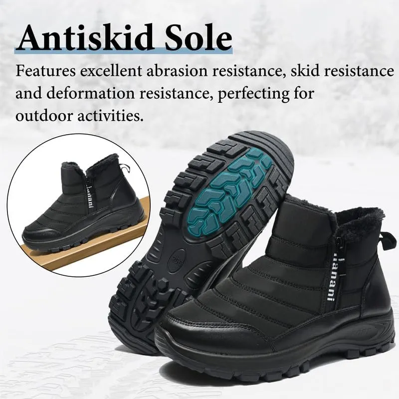 Hanani Mens Winter Snow Boots Fur Lined Warm Ankle Boots Zipper Closure Waterproof Outdoor Boots Men's Lightweight Comfortable Shoes