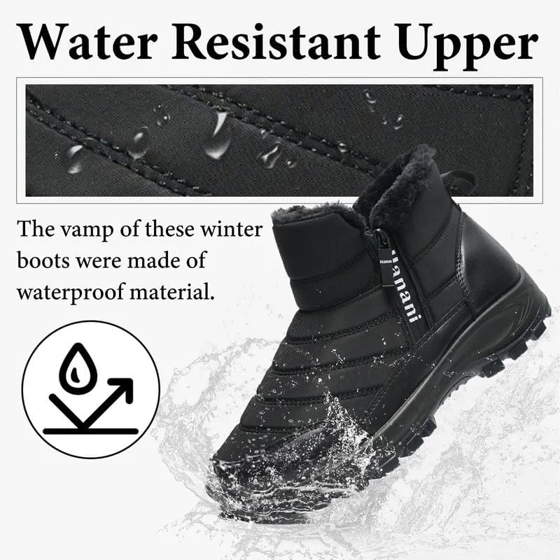 Hanani Mens Winter Snow Boots Fur Lined Warm Ankle Boots Zipper Closure Waterproof Outdoor Boots Men's Lightweight Comfortable Shoes