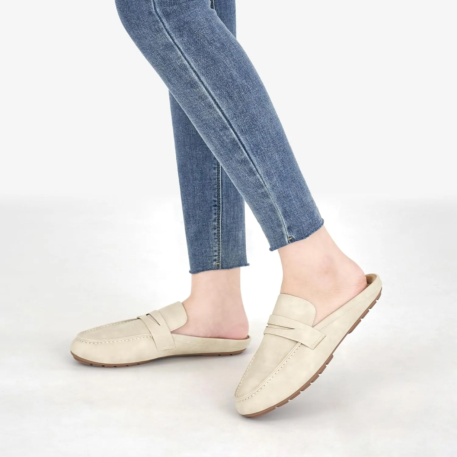 HARENCE Mules for Women Flats Shoes: Comfortable Dressy Round Toe Backless Mule Slides Casual Walking Slip On Work Loafers
