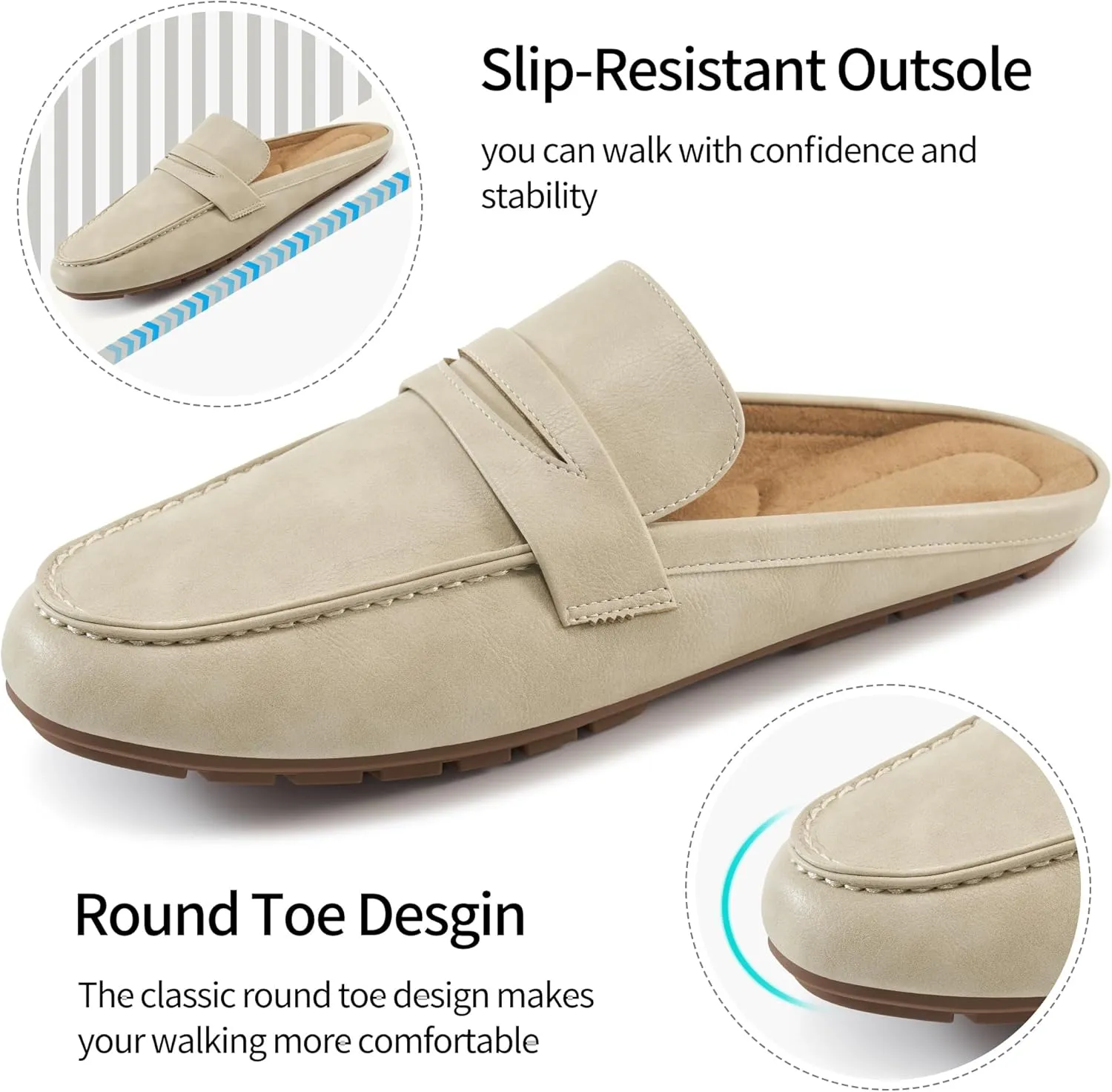 HARENCE Mules for Women Flats Shoes: Comfortable Dressy Round Toe Backless Mule Slides Casual Walking Slip On Work Loafers