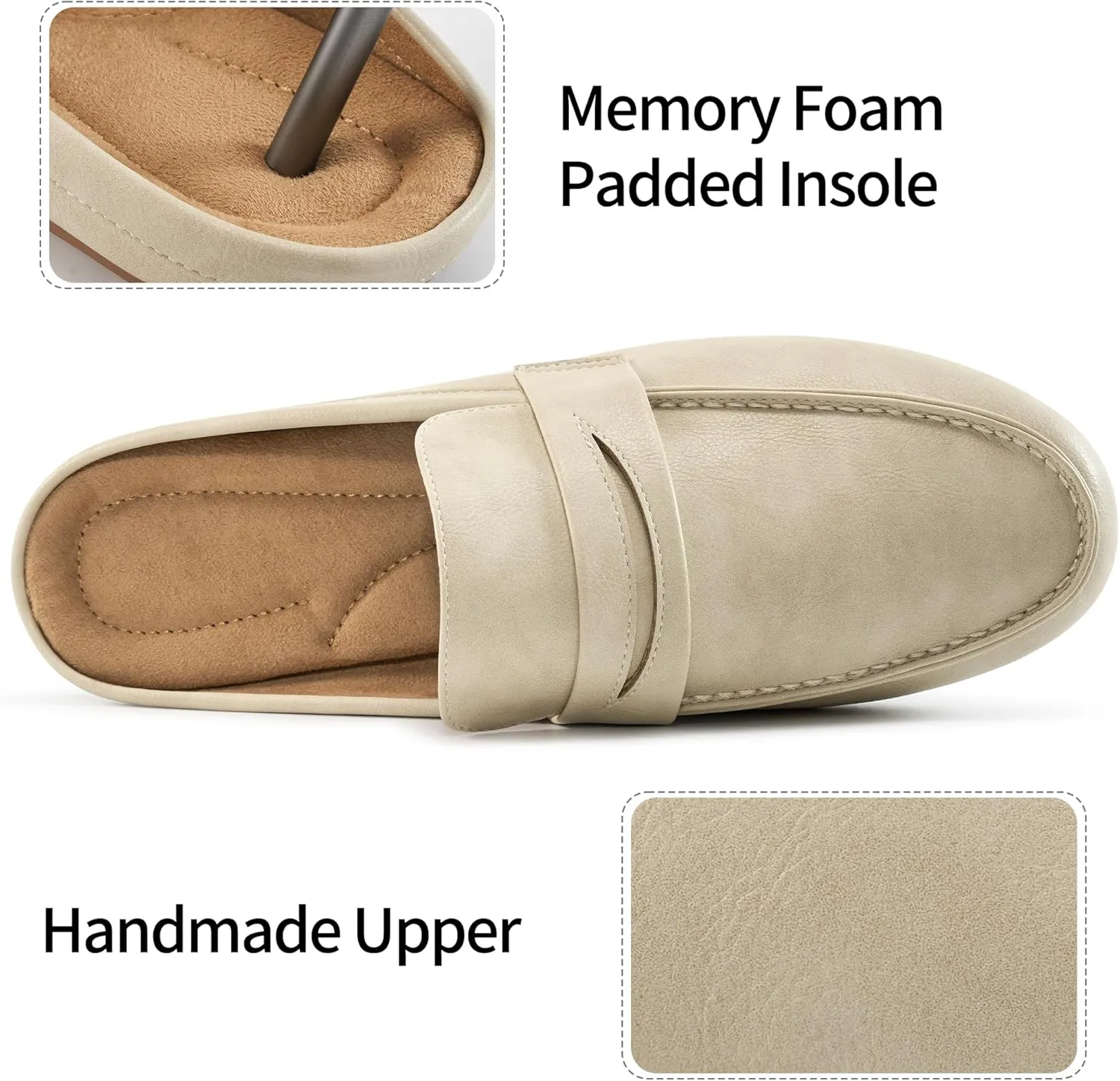 HARENCE Mules for Women Flats Shoes: Comfortable Dressy Round Toe Backless Mule Slides Casual Walking Slip On Work Loafers