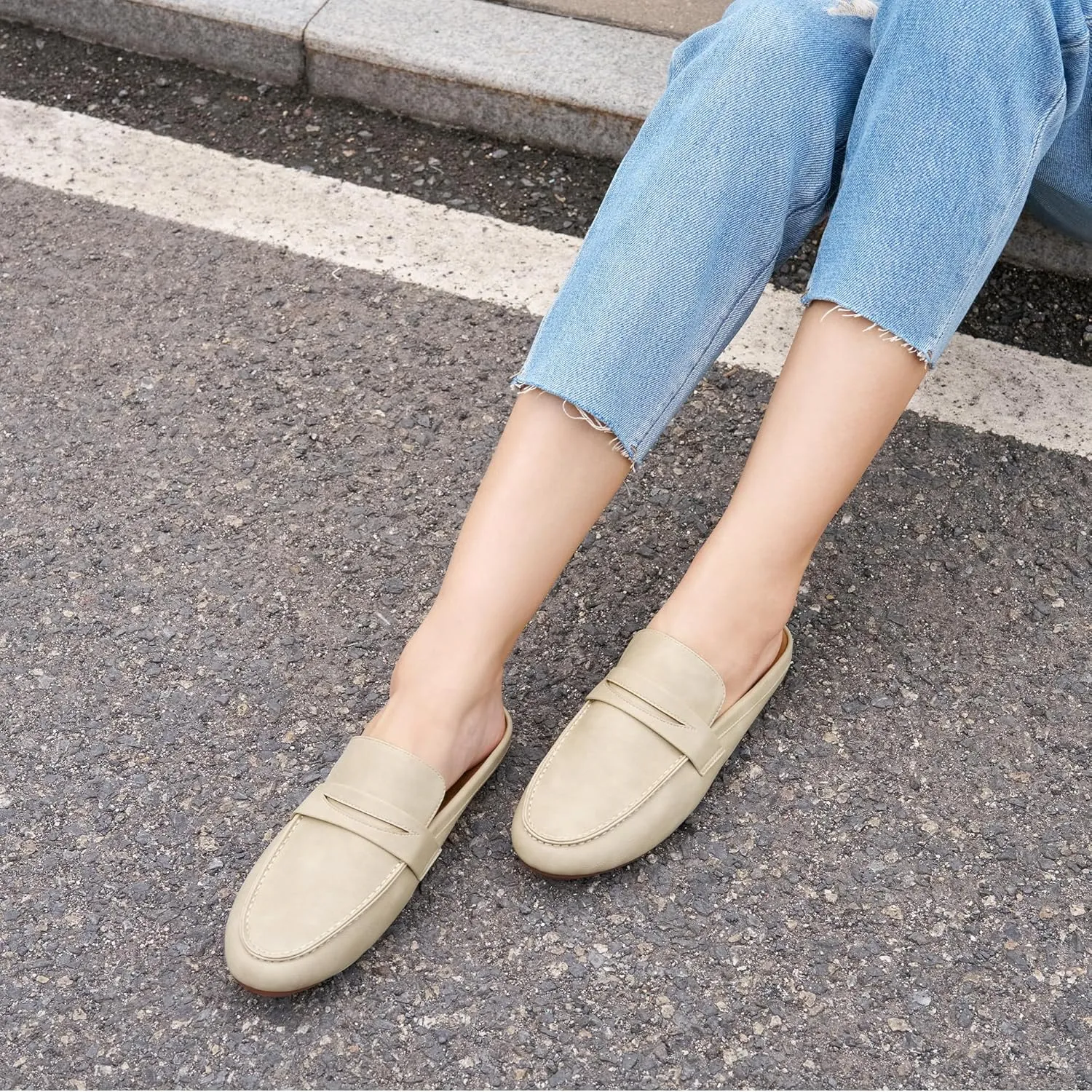 HARENCE Mules for Women Flats Shoes: Comfortable Dressy Round Toe Backless Mule Slides Casual Walking Slip On Work Loafers