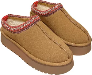 Harssidanzar Slippers For Women,Winter Fleece Lined Boots Anti-Slip Snow Platform Slippers Winter House Shoes Indoor and Outdoor KL507US