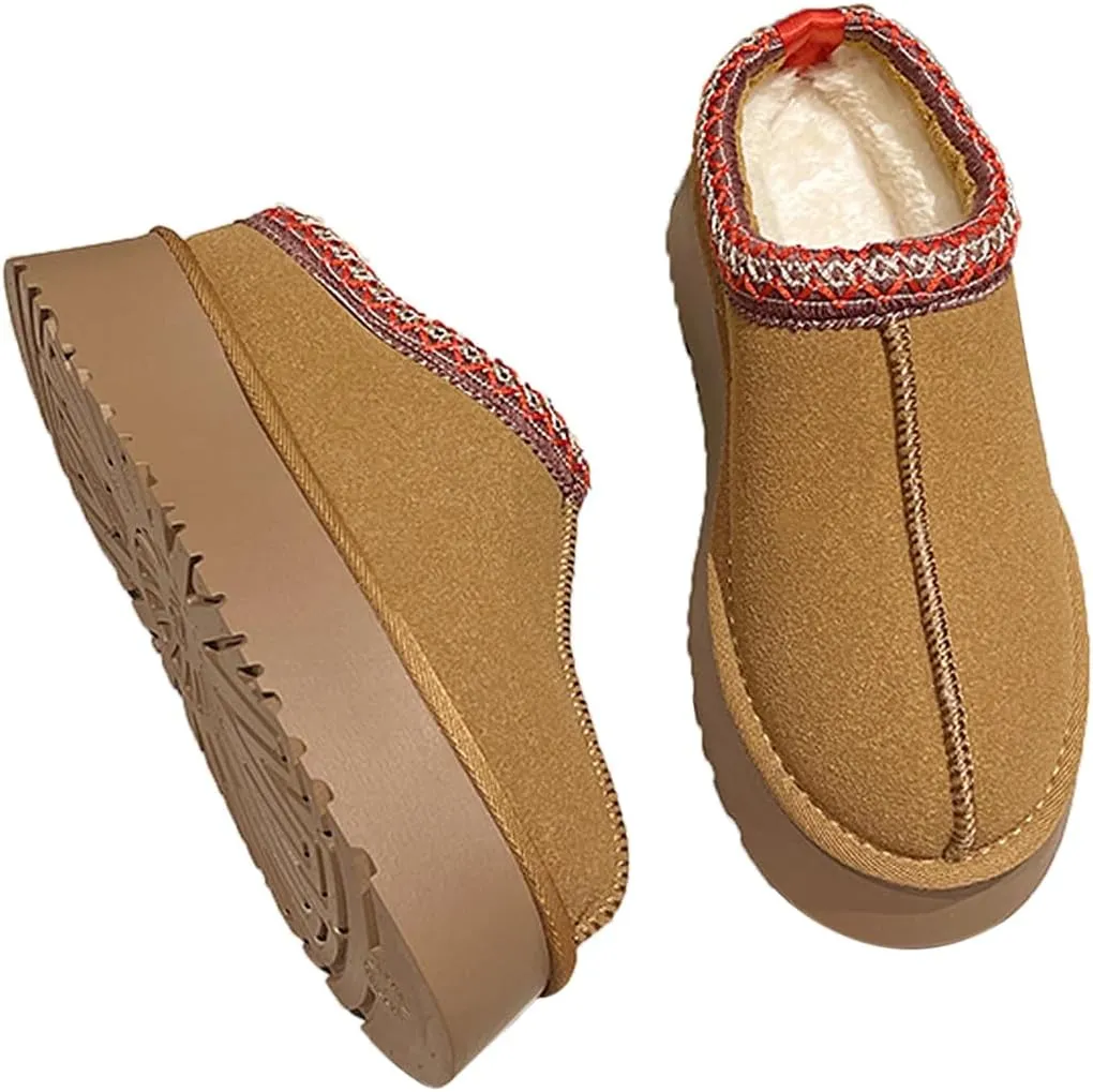 Harssidanzar Slippers For Women,Winter Fleece Lined Boots Anti-Slip Snow Platform Slippers Winter House Shoes Indoor and Outdoor KL507US
