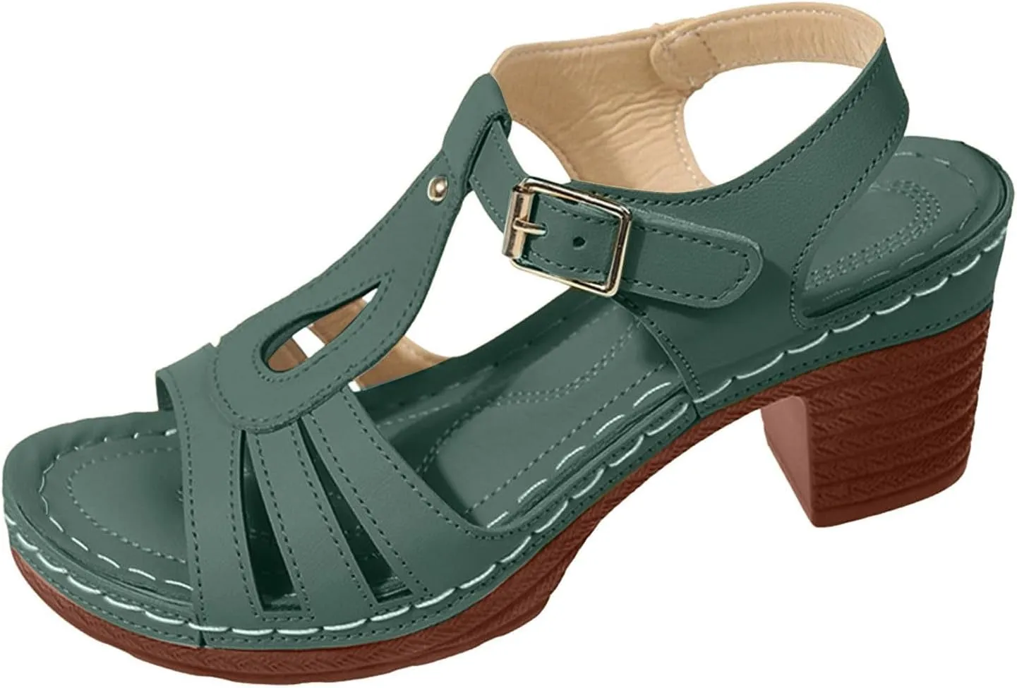 Hbeylia Chunky Heels Sandals for Women Dressy Strappy Open Toe Block Heeled Dress Ankle Strap Pump Bridal Party Wedding Sandals Comfortable Walking Fashion Buckle Summer Shoes