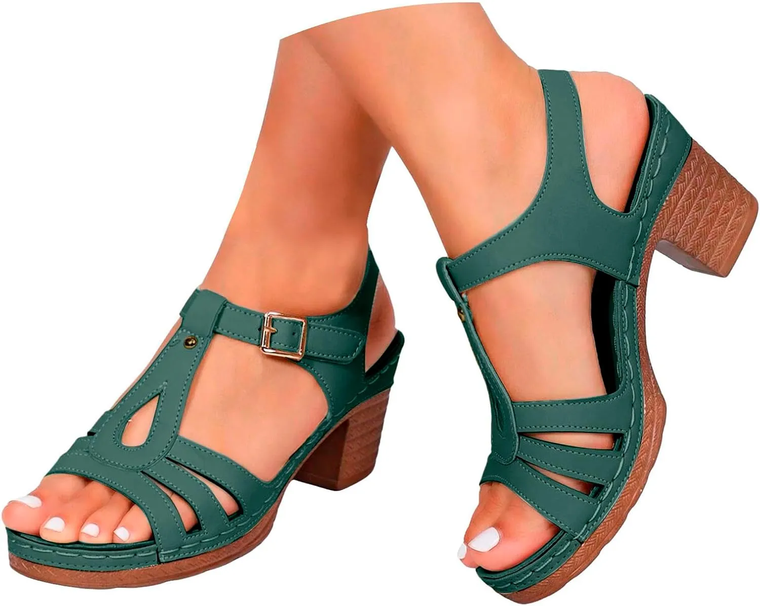 Hbeylia Chunky Heels Sandals for Women Dressy Strappy Open Toe Block Heeled Dress Ankle Strap Pump Bridal Party Wedding Sandals Comfortable Walking Fashion Buckle Summer Shoes
