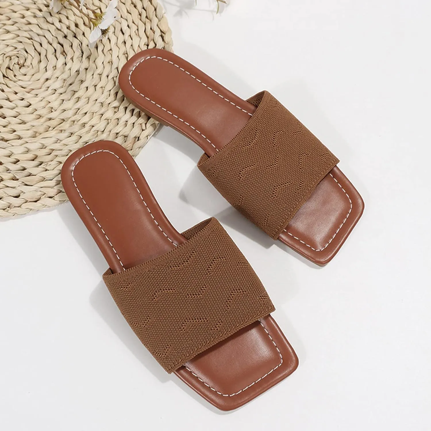 Hbeylia Sandals for Women Dressy Summer Fashion Knitted Square Open Toe Gladiator Flip Flops Comfortable Bohemian Slip On Indoor Outdoor Dressy Boho Casual Sandals