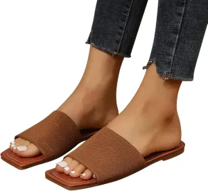 Hbeylia Sandals for Women Dressy Summer Fashion Knitted Square Open Toe Gladiator Flip Flops Comfortable Bohemian Slip On Indoor Outdoor Dressy Boho Casual Sandals