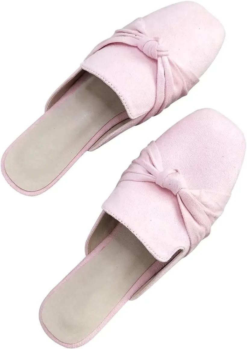 Hee grand Mules for Women Bowtie Mule Slippers Summer Square Toe Slip On Loafers Casual Suede Clogs Slides