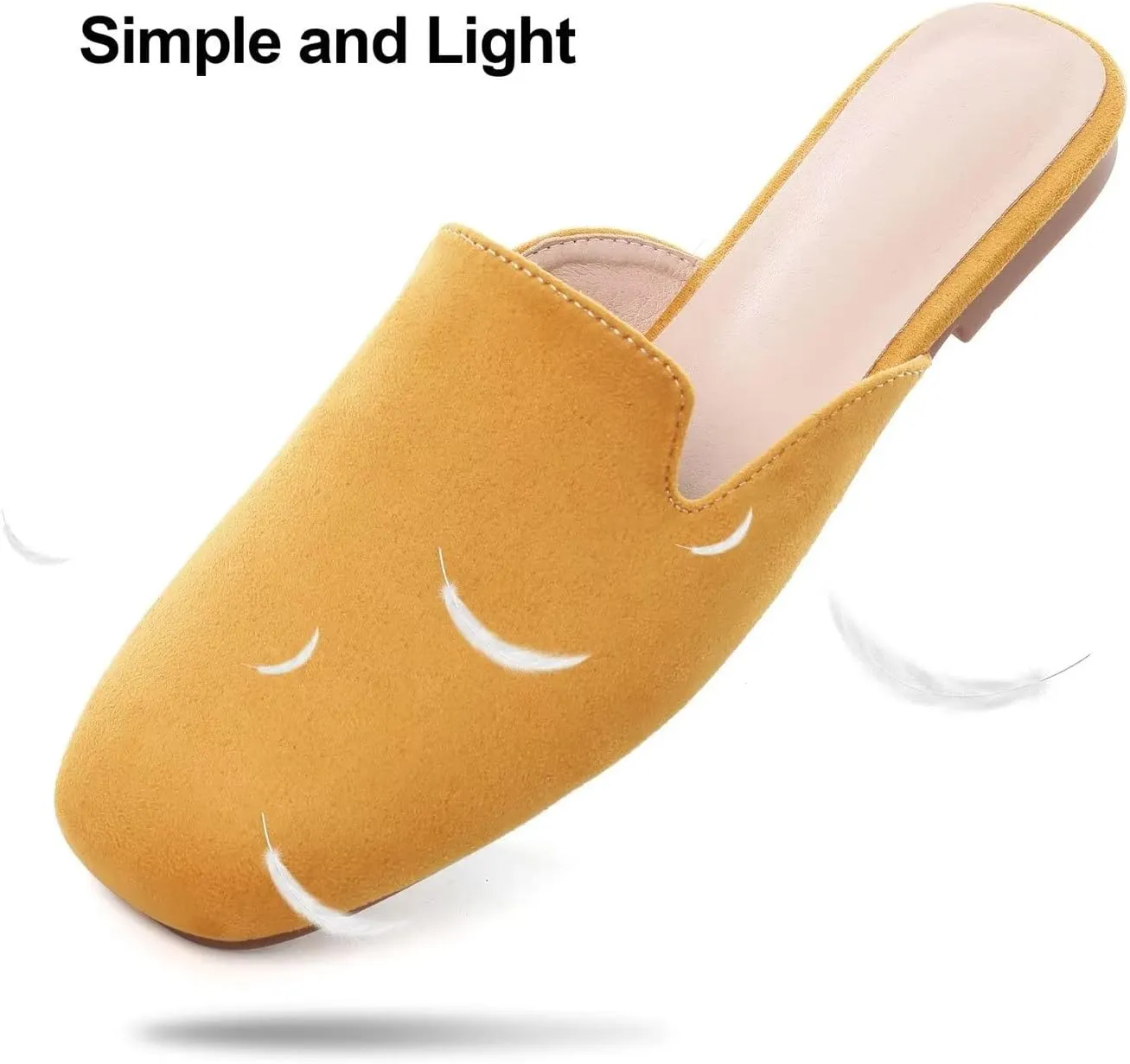 Hee grand Mules for Women Flats Square Toe Slip on Flat Slides Comfortable Suede Women Slippers Backless Loafer Shoes
