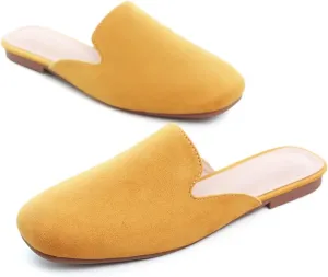 Hee grand Mules for Women Flats Square Toe Slip on Flat Slides Comfortable Suede Women Slippers Backless Loafer Shoes