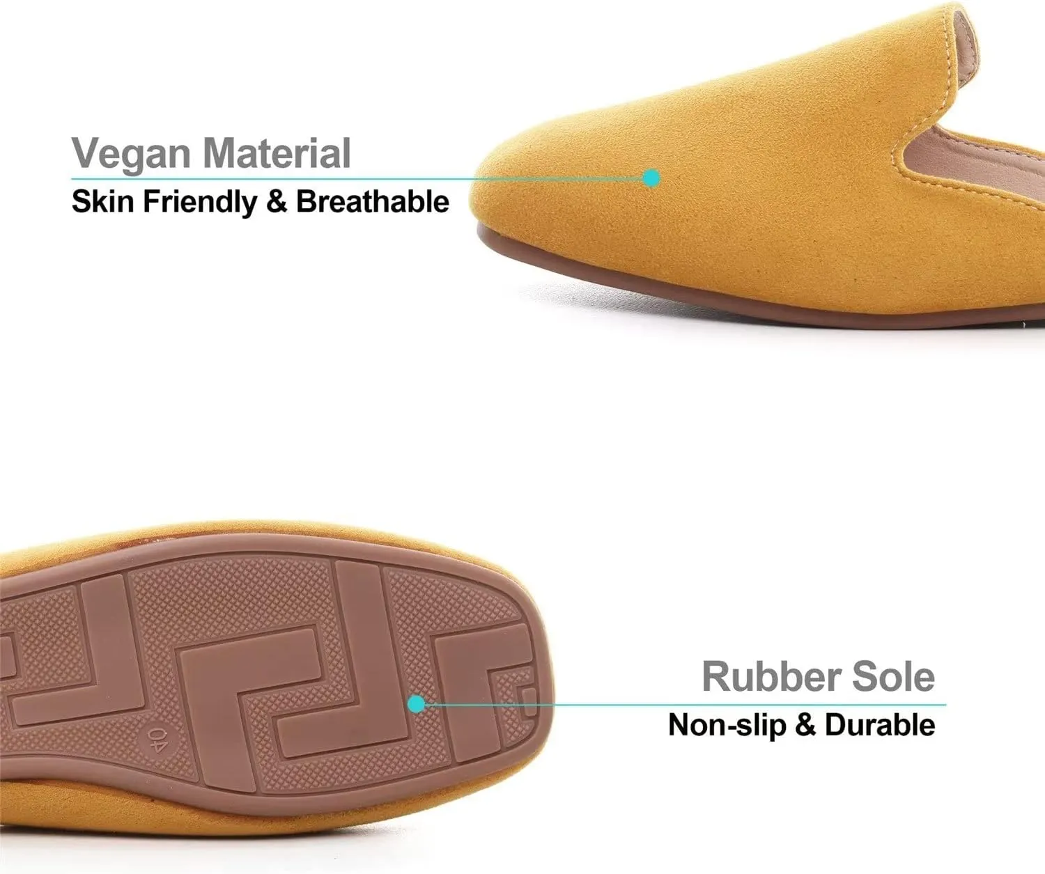 Hee grand Mules for Women Flats Square Toe Slip on Flat Slides Comfortable Suede Women Slippers Backless Loafer Shoes