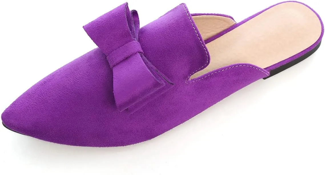 Hee grand Women's Mules Bowknot Suede Comfortable Slip On Flats Closed Pointed Toe Backless Loafers Mules for Women