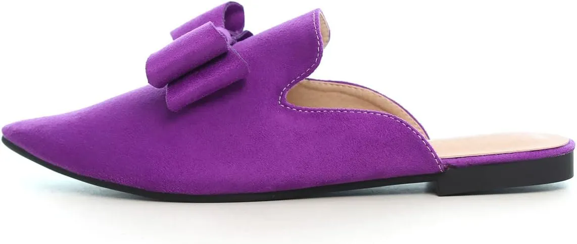 Hee grand Women's Mules Bowknot Suede Comfortable Slip On Flats Closed Pointed Toe Backless Loafers Mules for Women