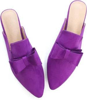 Hee grand Women's Mules Bowknot Suede Comfortable Slip On Flats Closed Pointed Toe Backless Loafers Mules for Women