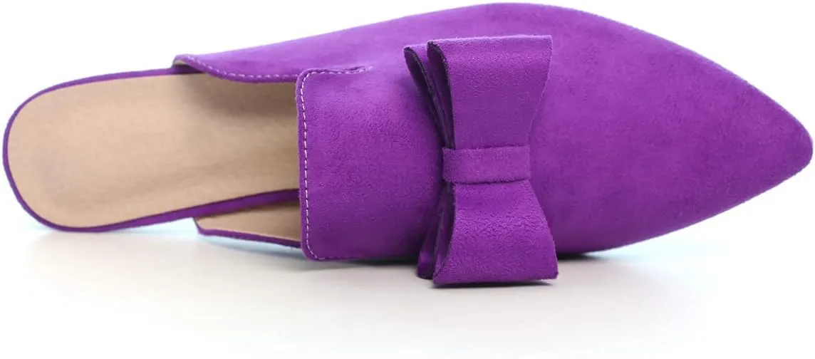 Hee grand Women's Mules Bowknot Suede Comfortable Slip On Flats Closed Pointed Toe Backless Loafers Mules for Women