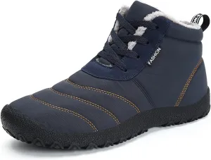 Helenbra Men's Winter Snow Boots,Hand Stitching Lace Up Outdoor Anti-Slip Waterproof Fur Lined Warm Sneakers Lightweight Flat Walking Shoe Casual Ankle Boots