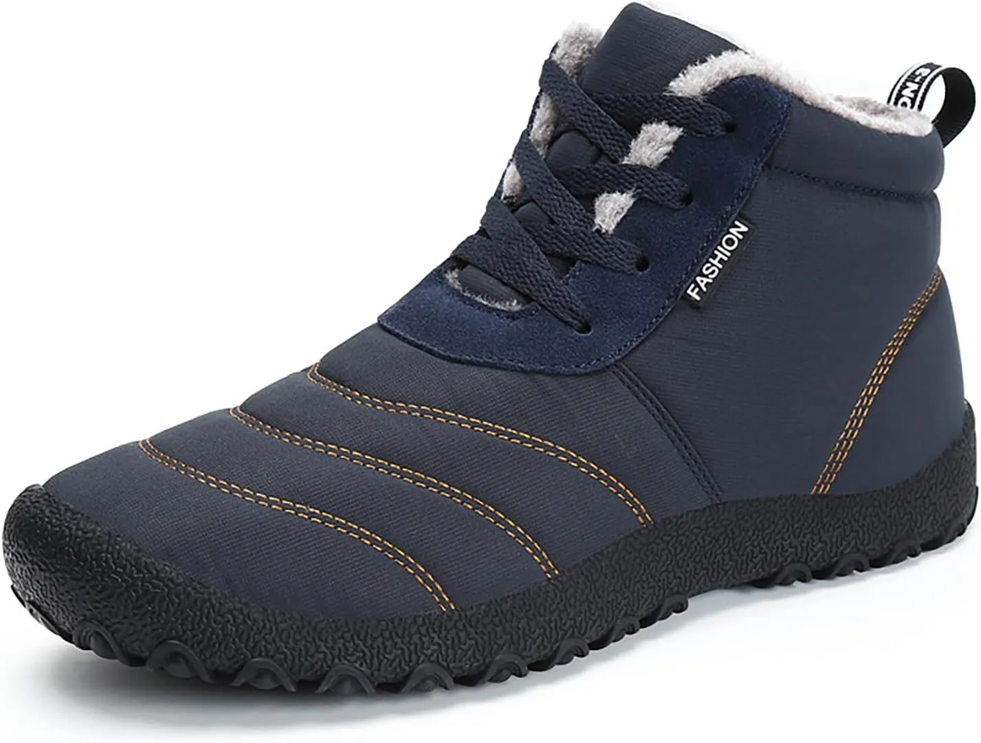 Helenbra Men's Winter Snow Boots,Hand Stitching Lace Up Outdoor Anti-Slip Waterproof Fur Lined Warm Sneakers Lightweight Flat Walking Shoe Casual Ankle Boots