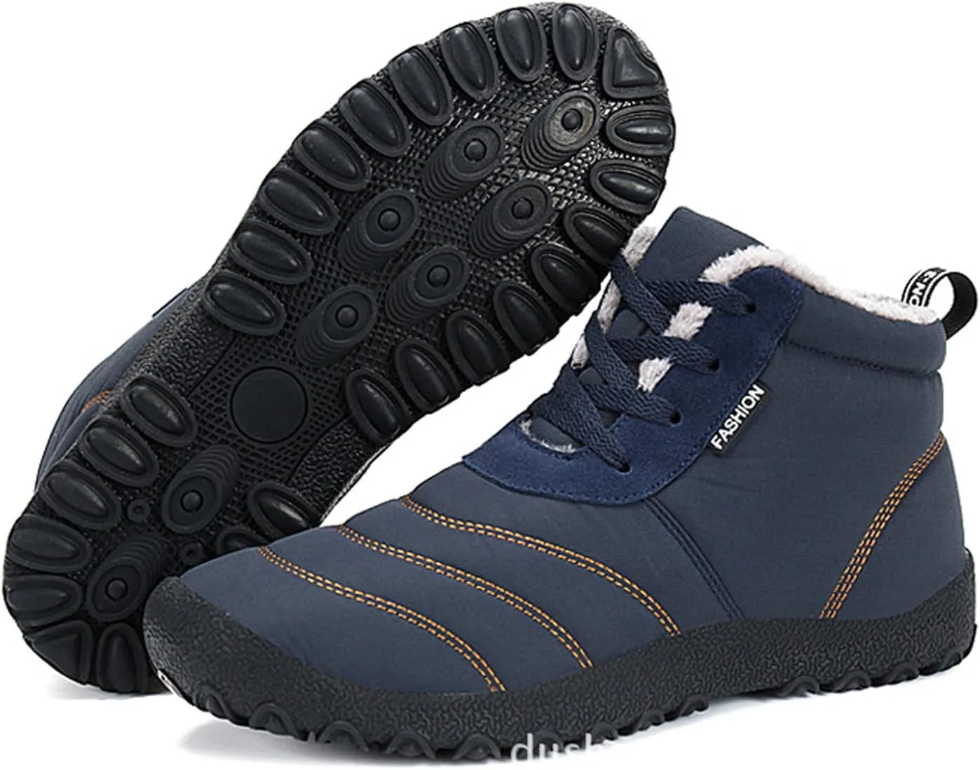 Helenbra Men's Winter Snow Boots,Hand Stitching Lace Up Outdoor Anti-Slip Waterproof Fur Lined Warm Sneakers Lightweight Flat Walking Shoe Casual Ankle Boots